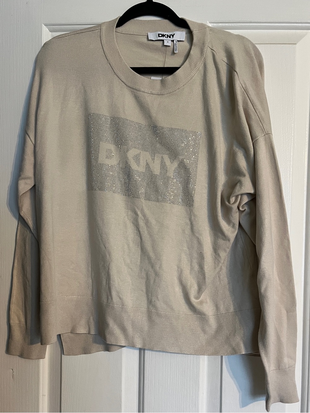 DKNY Women's Cream Logo Knit Sweater size medium